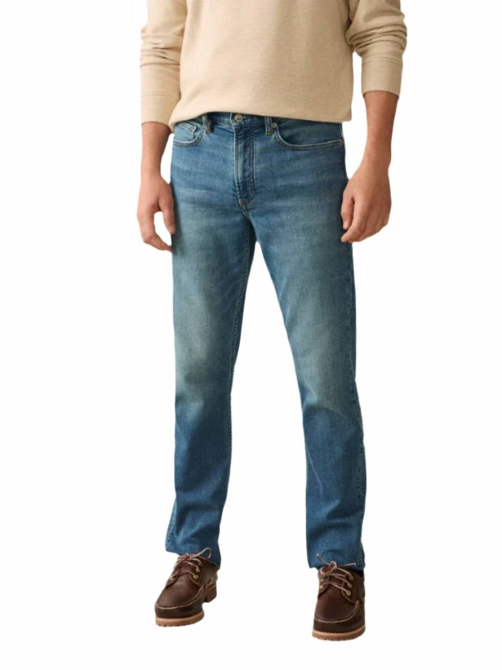 NEW FAHERTY stretch terry 5 pocket pant in indigo ocean